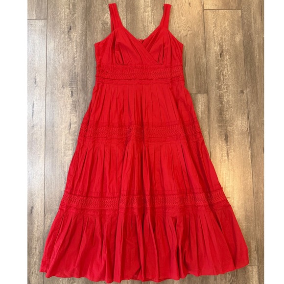 Coldwater Creek Dresses & Skirts - Coldwater Creek Red Cotton Tiered Midi Dress 12 Boho V-Neck 4003184
